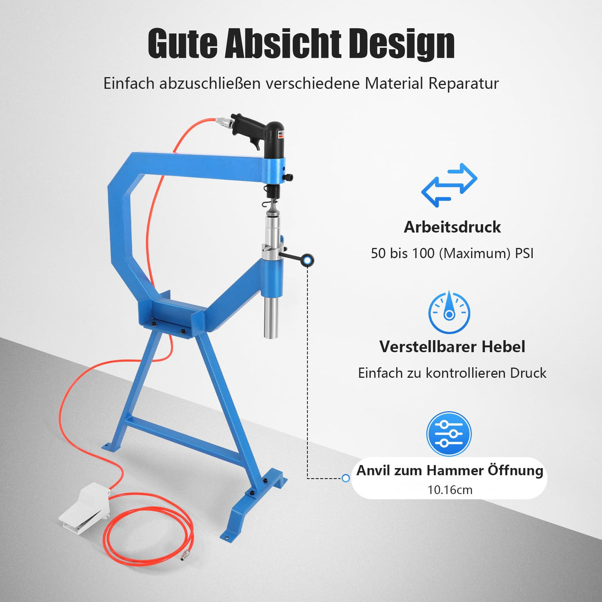 Pneumatic Planishing Hammer with 3 Anvils and Foot Pedal Q525424