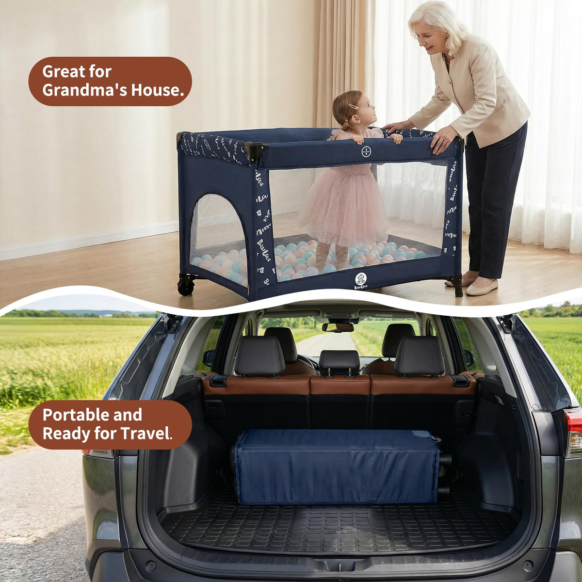 Portable Baby Bassinet with Wheels, Blue H2086