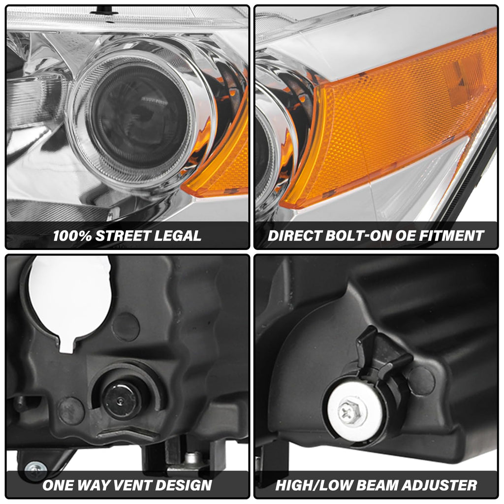 Headlight Assembly Replacement Chrome Housing with Amber Reflector C314