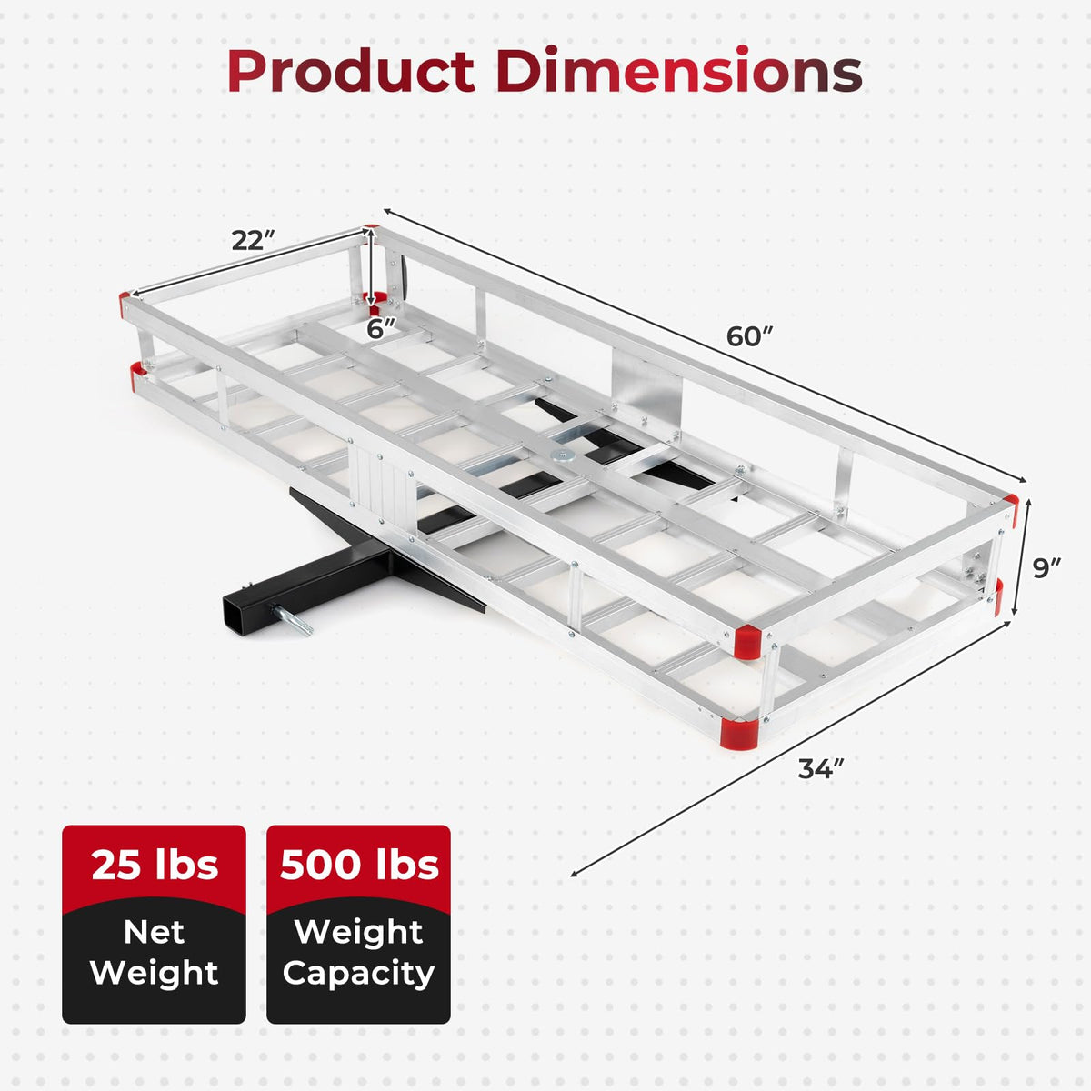 Aluminum Hitch Mount Cargo Carrier with 9" Side Rails, 500 lbs Capacity Z96489