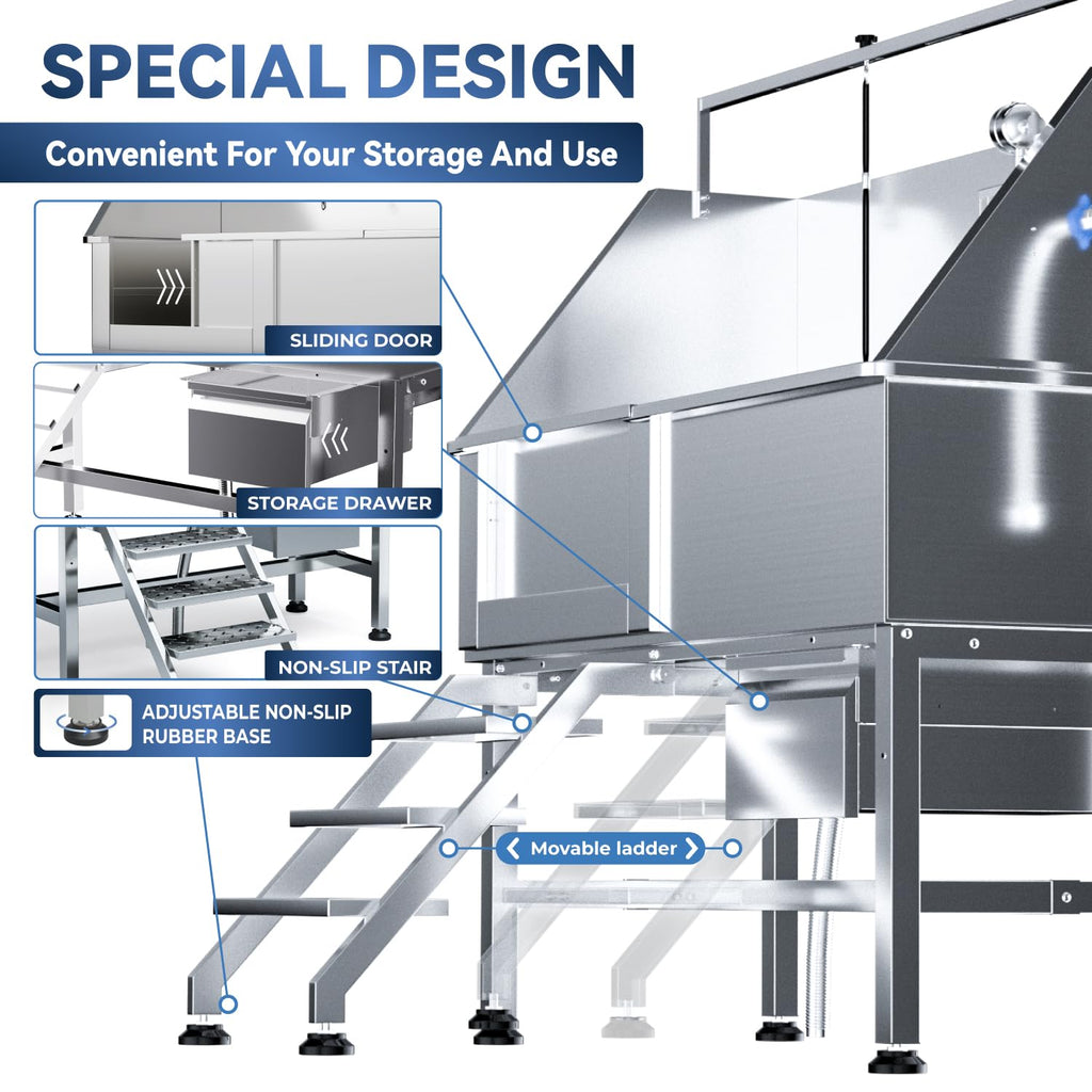 46" Stainless Steel Dog Washing Station with Stairs D7398