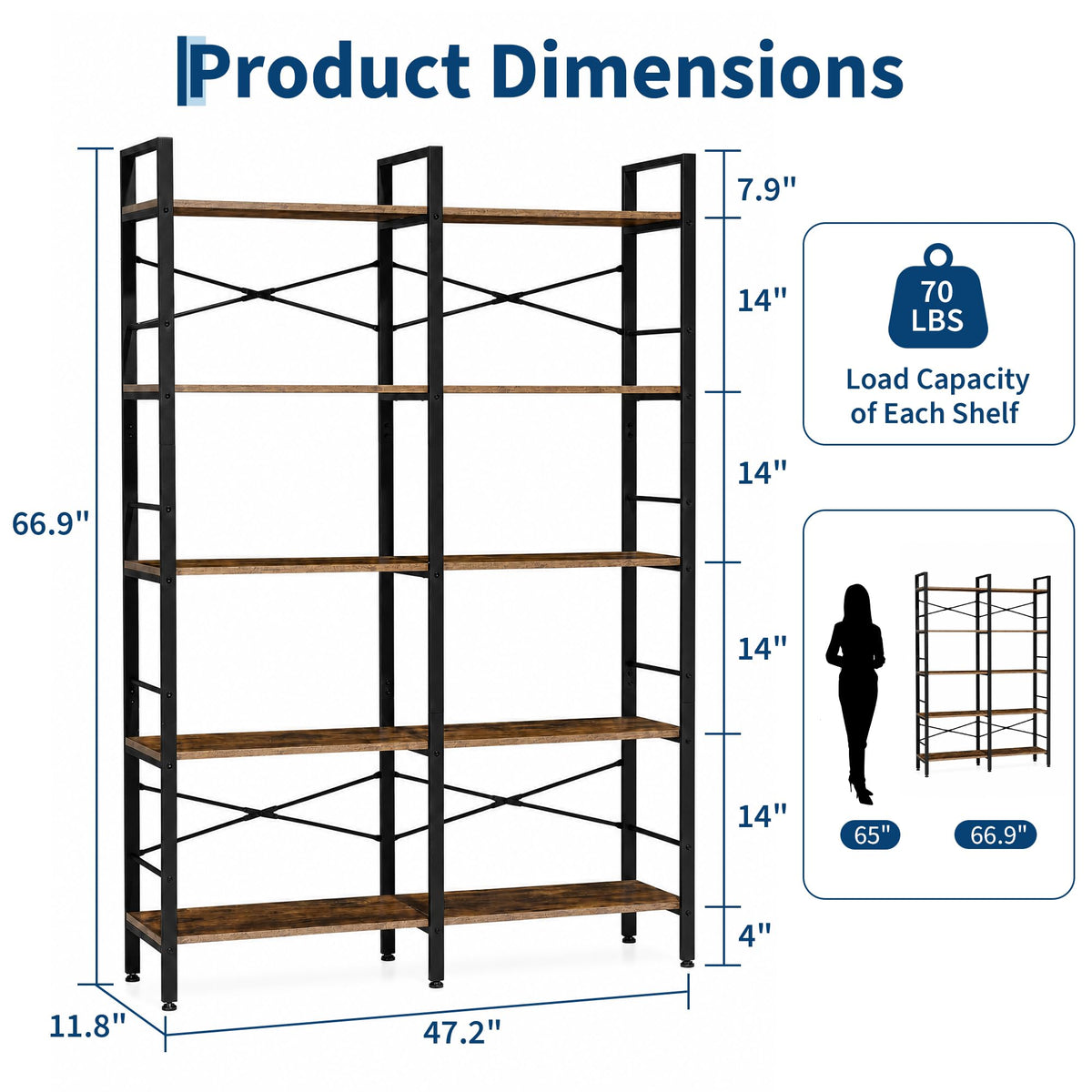 5 Tier Bookshelf with 10 Open Shelves Z368794