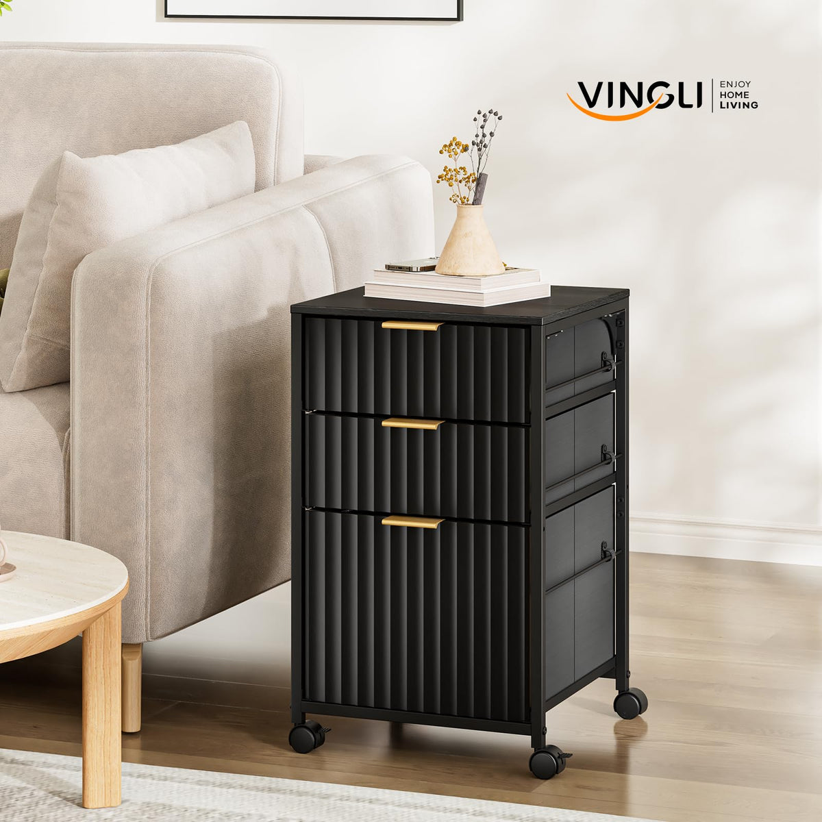 Black 3 Drawer Rolling File Cabinet with Wheels N17820
