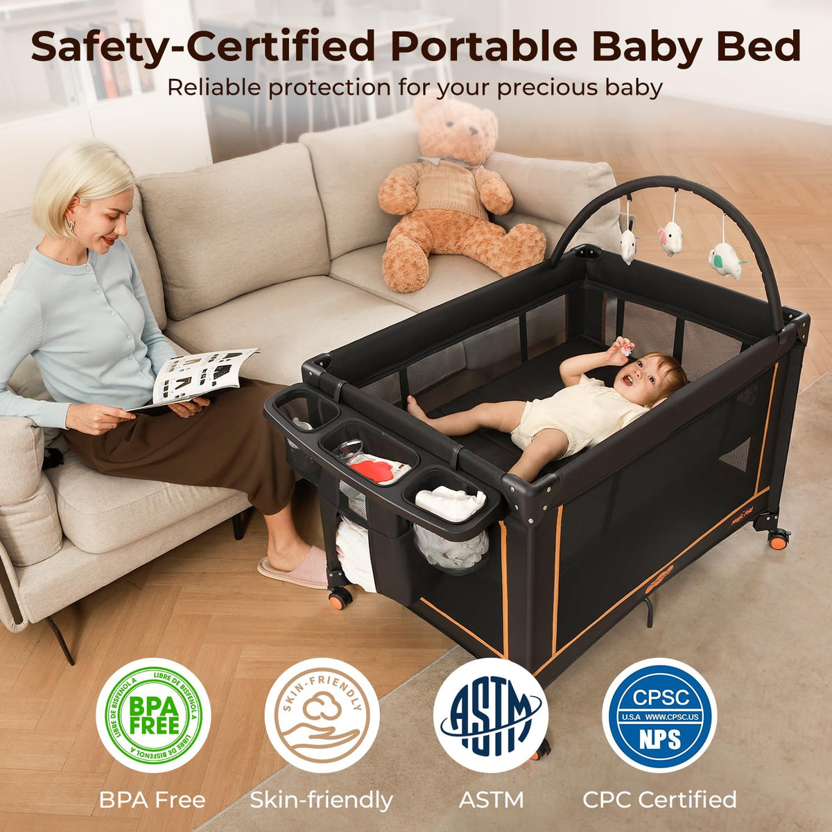 Portable Foldable Playard with Mattress and Storage Bag W412370