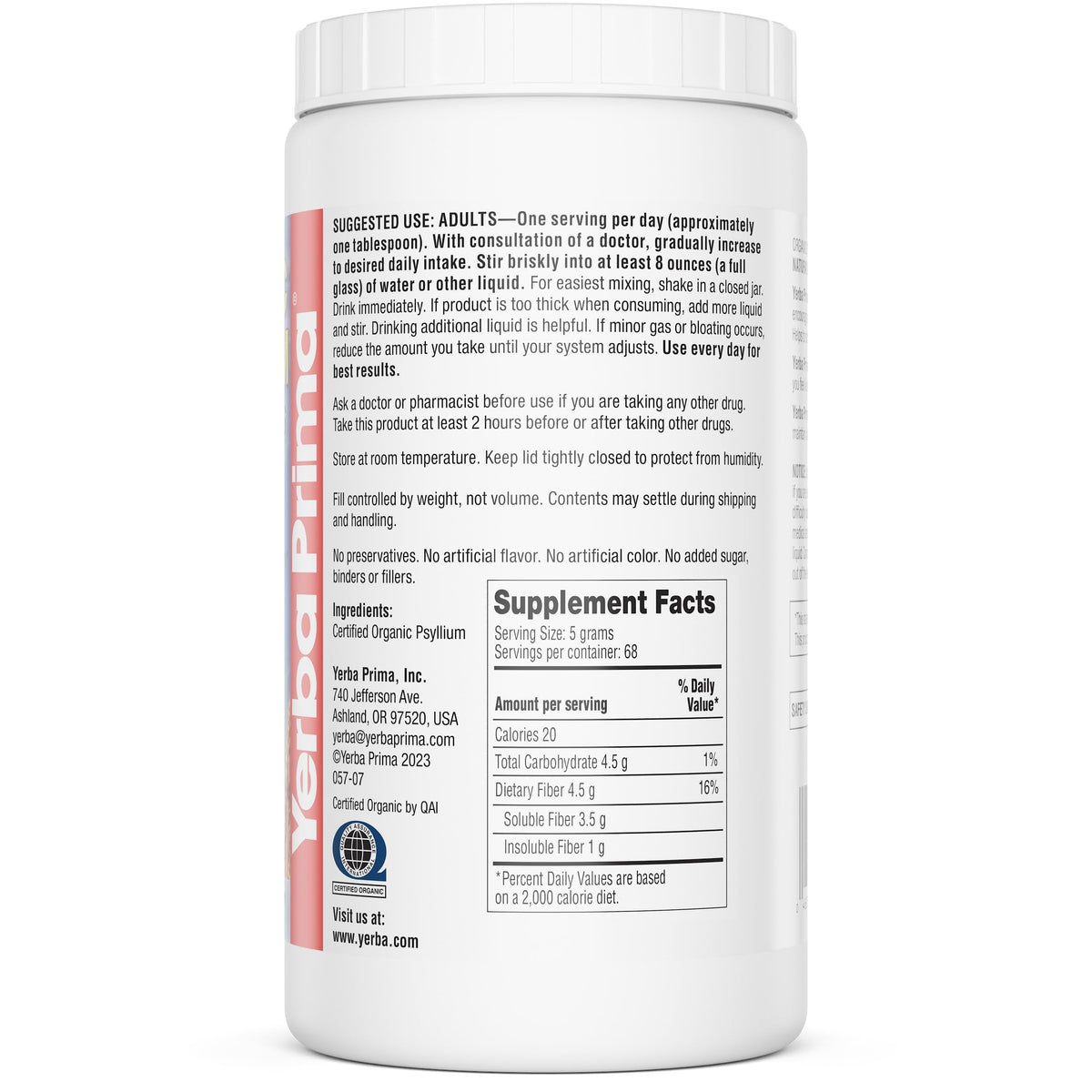 Organic Psyllium Whole Husks 12 oz Fiber Supplement M780