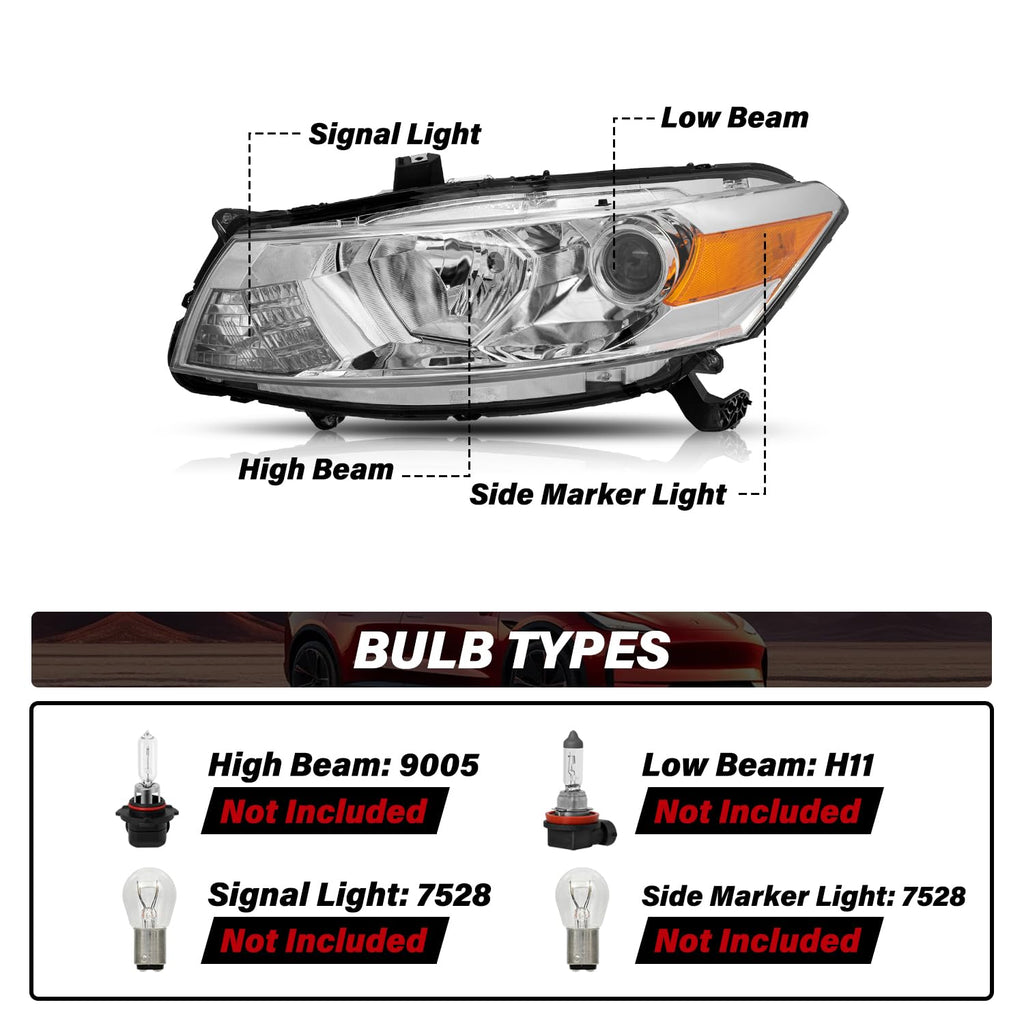 Headlight Assembly Replacement Chrome Housing with Amber Reflector C314