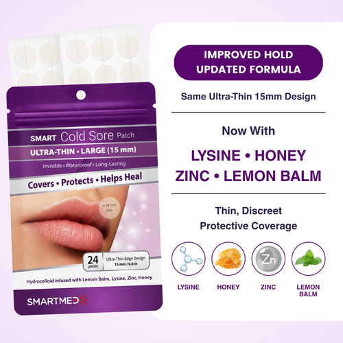 15 mm Hydrocolloid Cold Sore Patches with Lysine, Honey, Zinc & Lemon Balm, 24 Count Z378