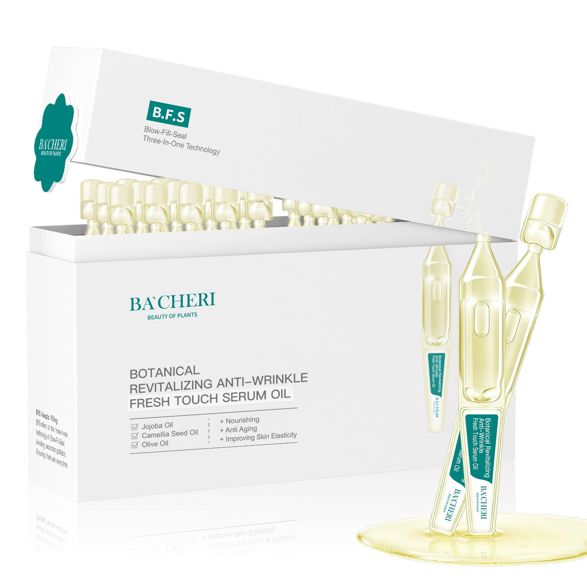 Anti-Aging Face Oil Serum Ampoules with Squalane, Camellia, Jojoba & Meadowfoam Seed Oil, 1ml x 30 V712100