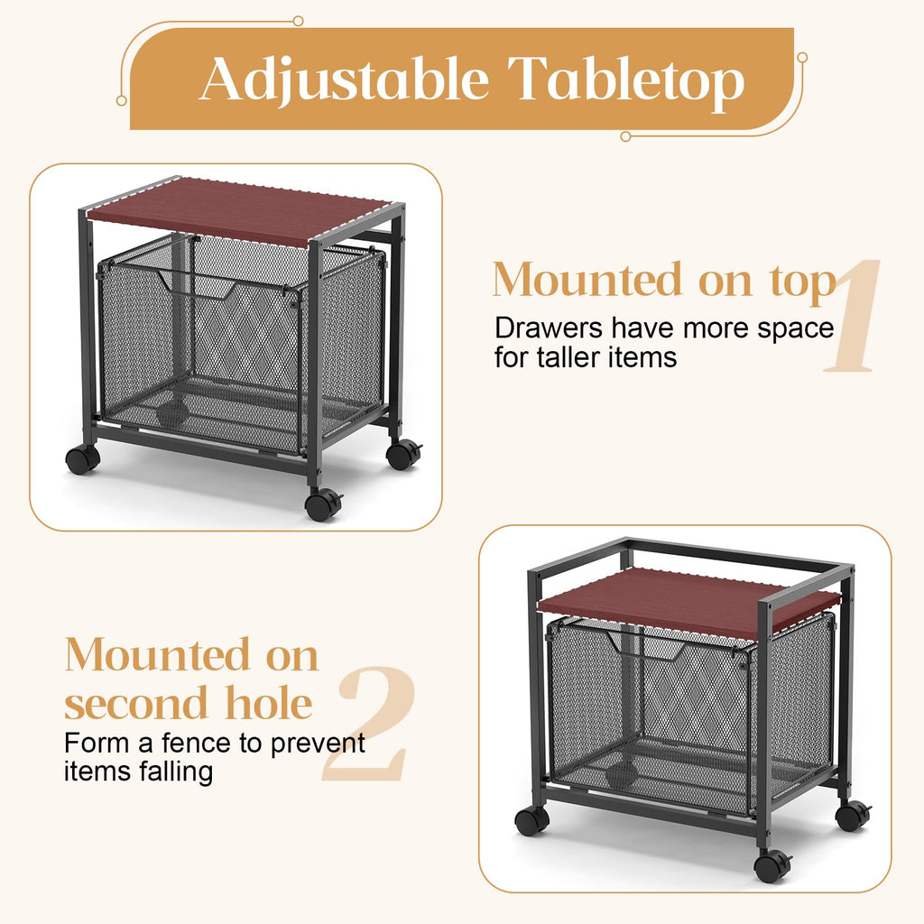 Black Rolling Printer Stand with Drawer W966