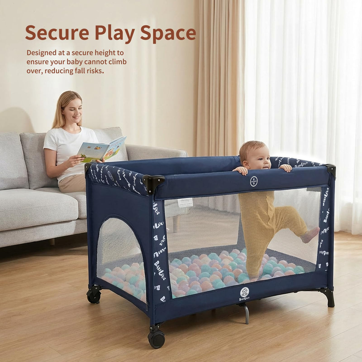 Portable Baby Bassinet with Wheels, Blue H2086