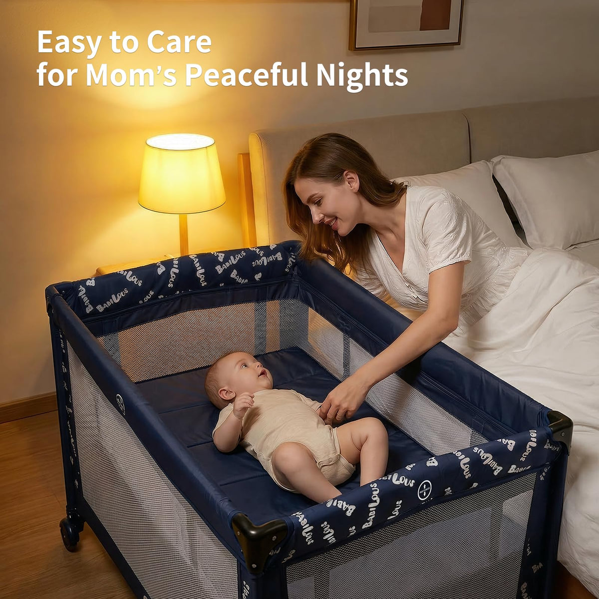 Portable Baby Bassinet with Wheels, Blue H2086