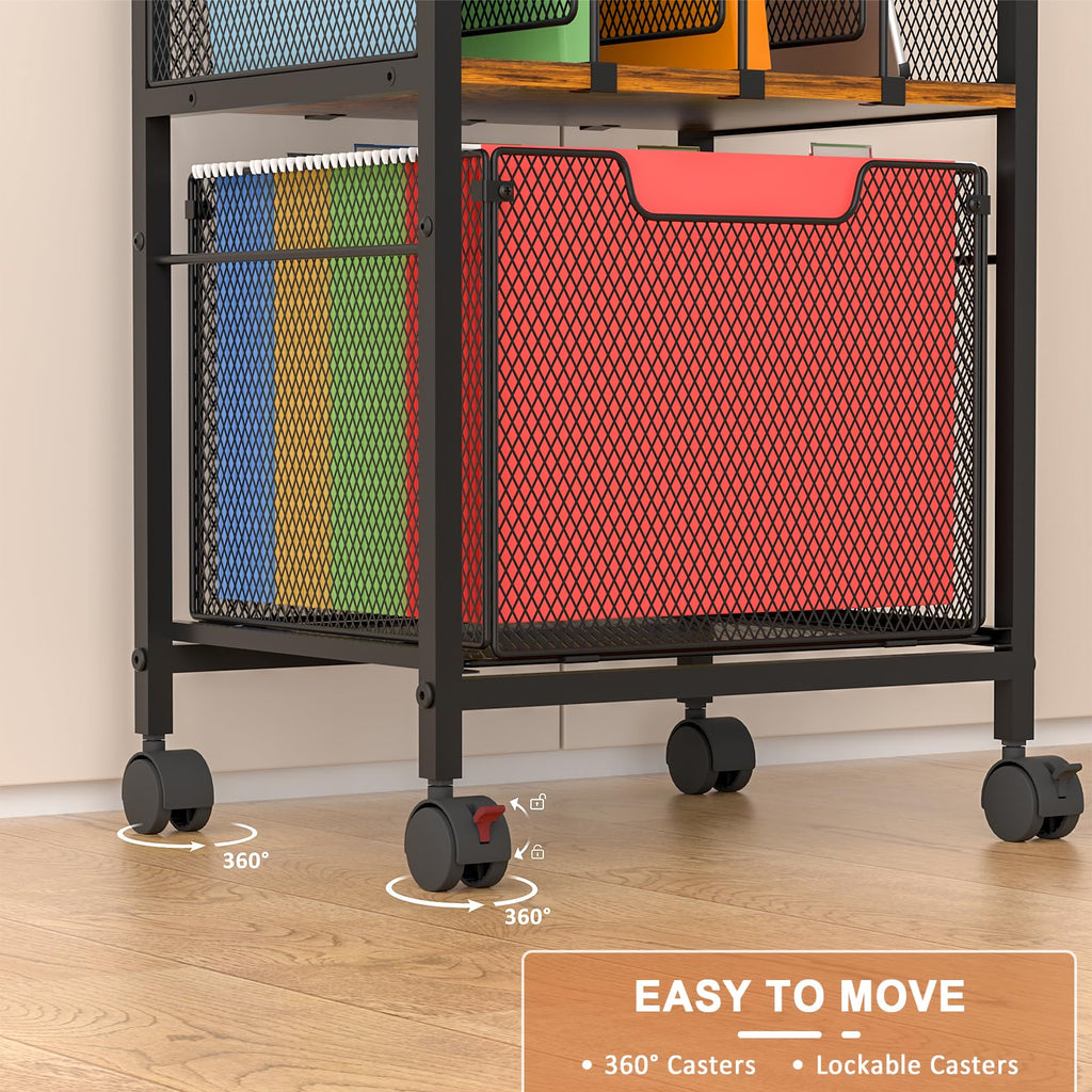 Rolling File Cabinet with Adjustable Dividers and Storage Drawer X574
