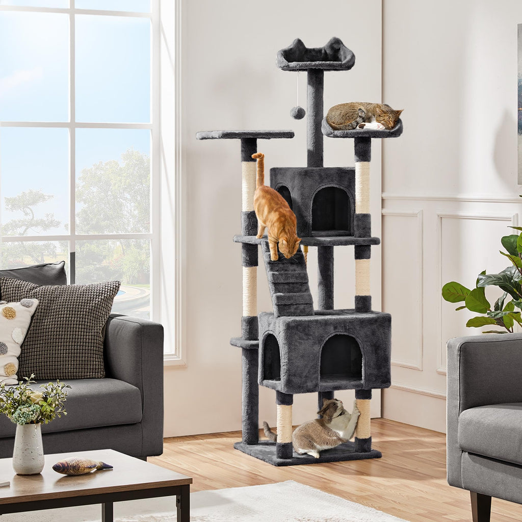 72in Dark Gray Cat Tree Tower with 2 Condos & 3 Perches C25510
