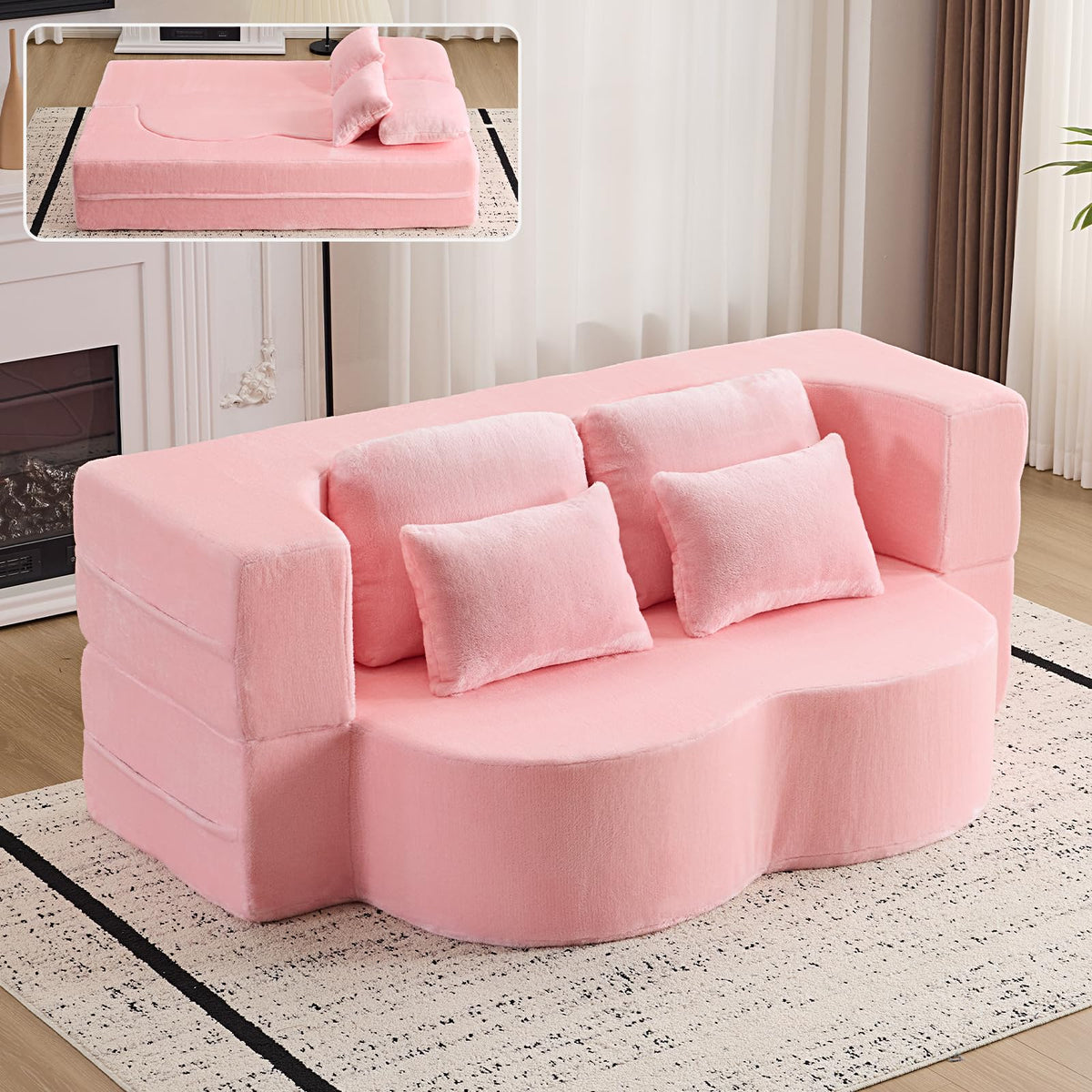 Pink Convertible Sofa Bed W952