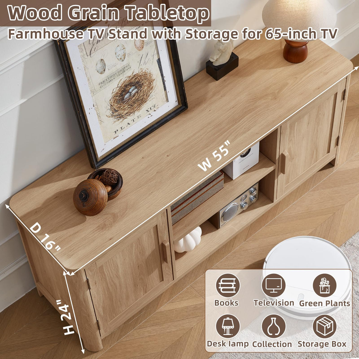 55" Natural Oak Tv Stand M215