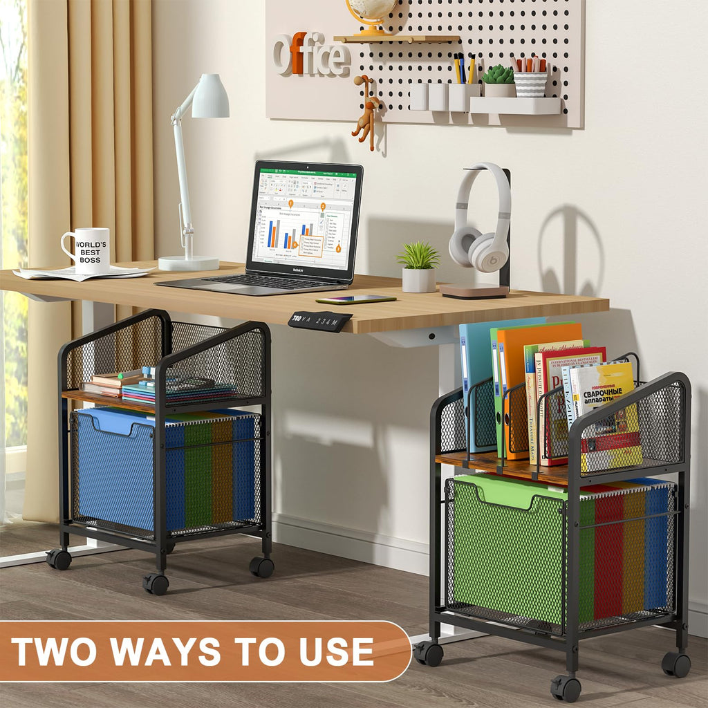 Rolling File Cabinet with Adjustable Dividers and Storage Drawer X574