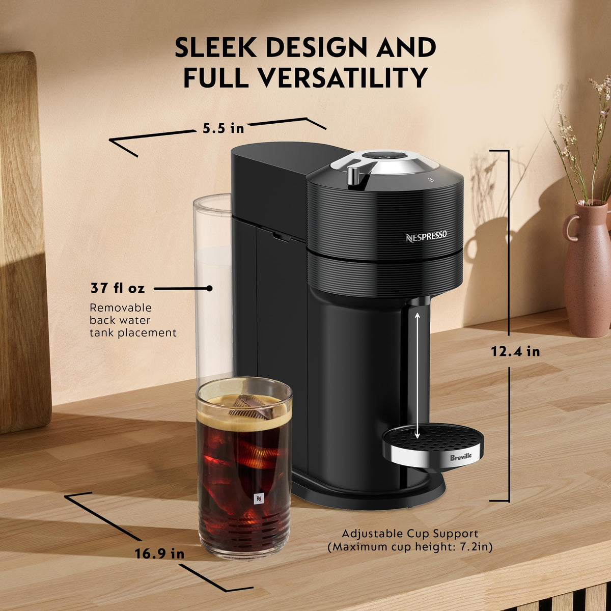 Black Coffee Machine with Milk Frother S32545