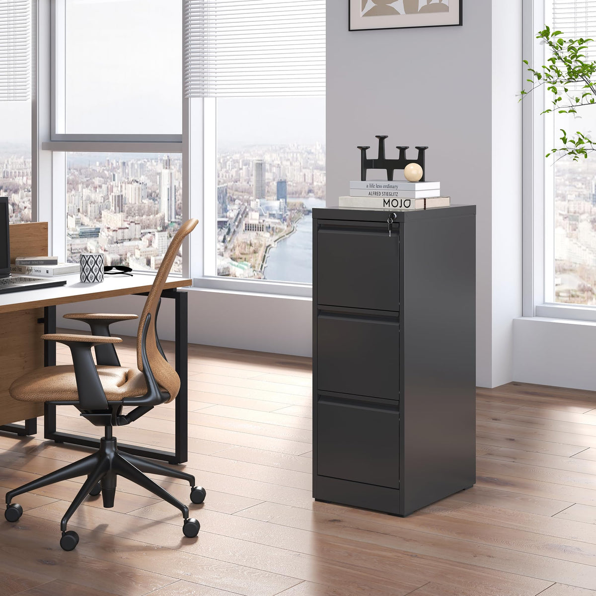 Black 3 Drawer Metal File Cabinet Z87017