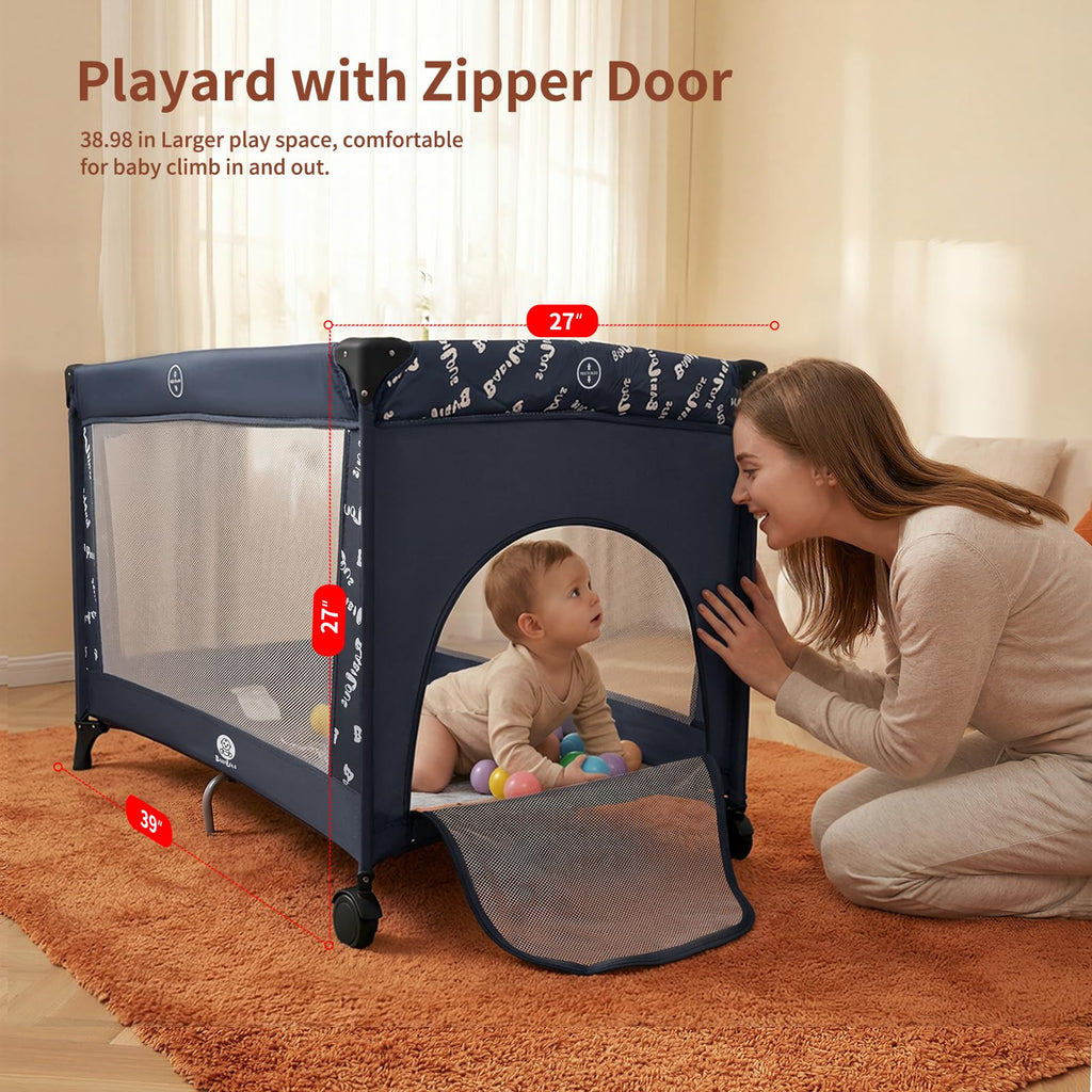 Portable Baby Bassinet with Wheels, Blue H2086