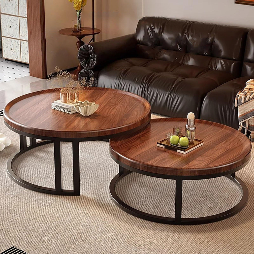 Round Nesting Coffee Tables 2-Piece Set Wood Top Metal Frame O473153