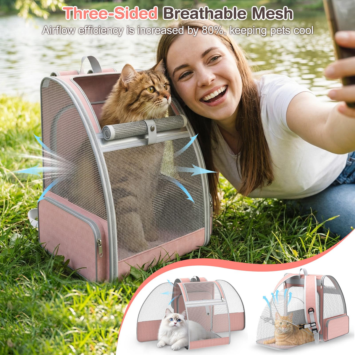 Pink Expandable Mesh Cat Backpack Carrier Q31886