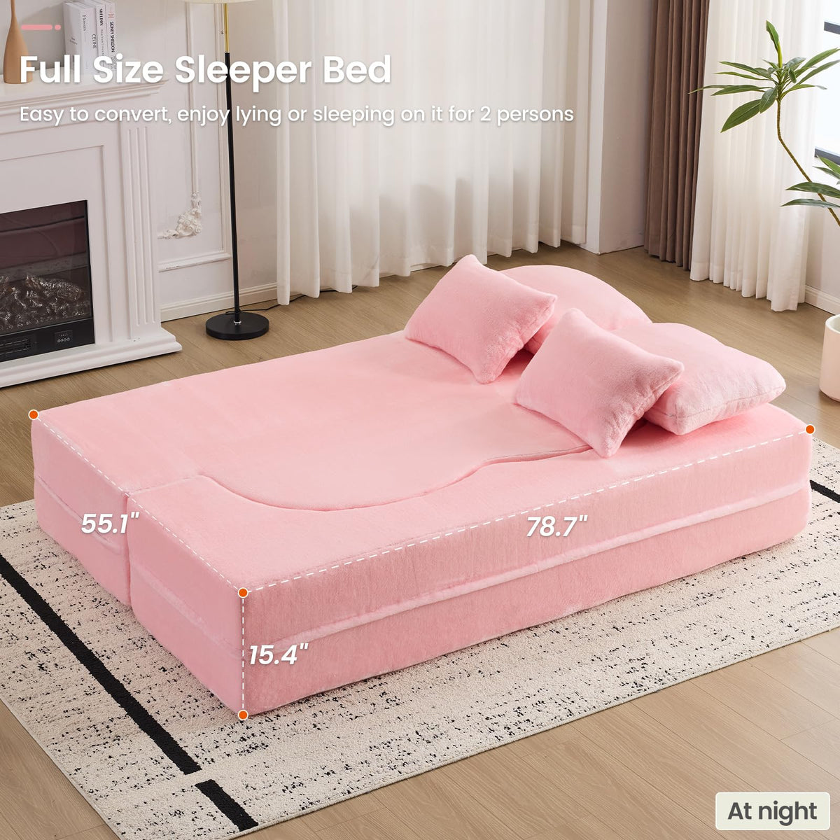 Pink Convertible Sofa Bed W952