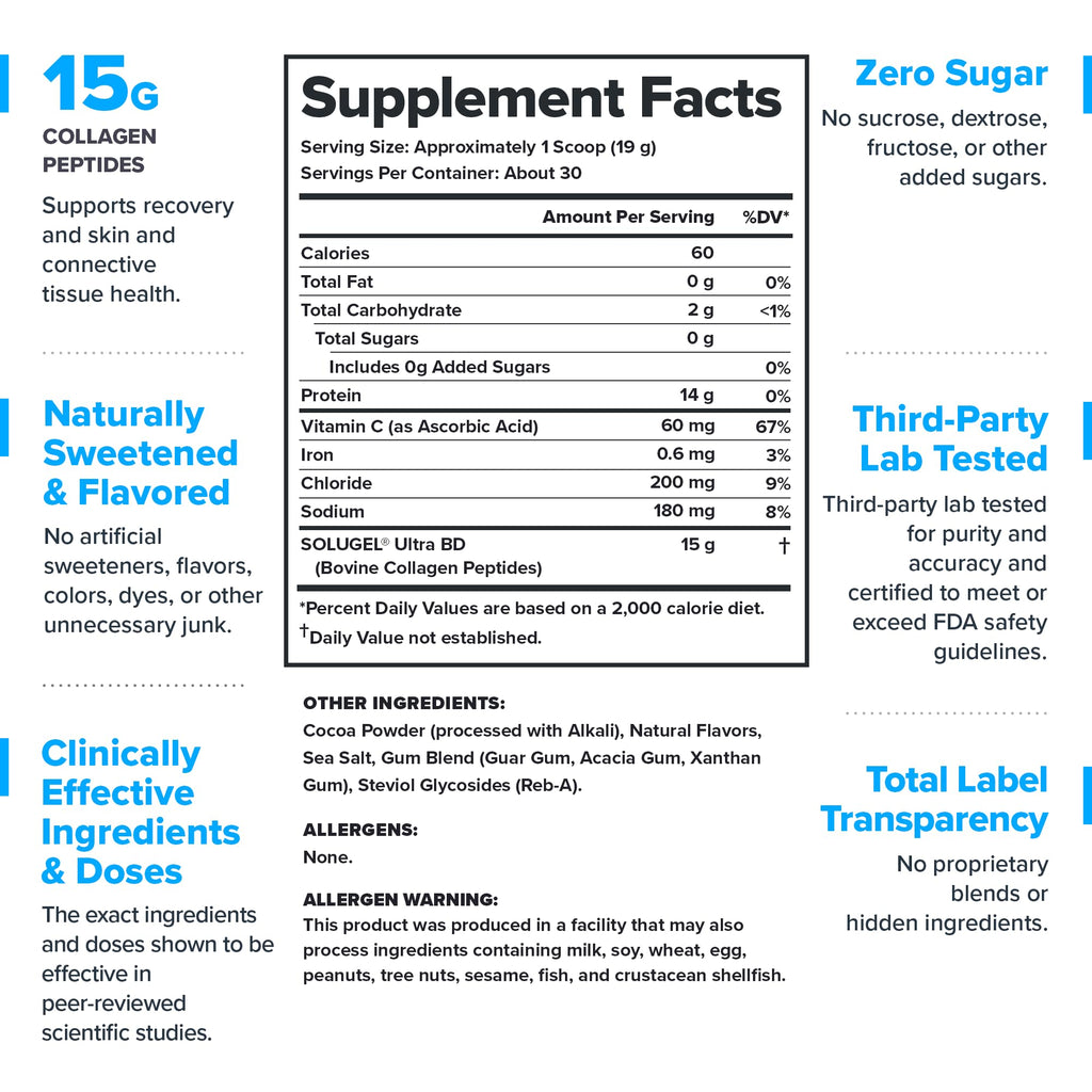 Hydrolyzed Collagen Peptides Powder with Vitamin C, Chocolate, 30 Servings Q91418