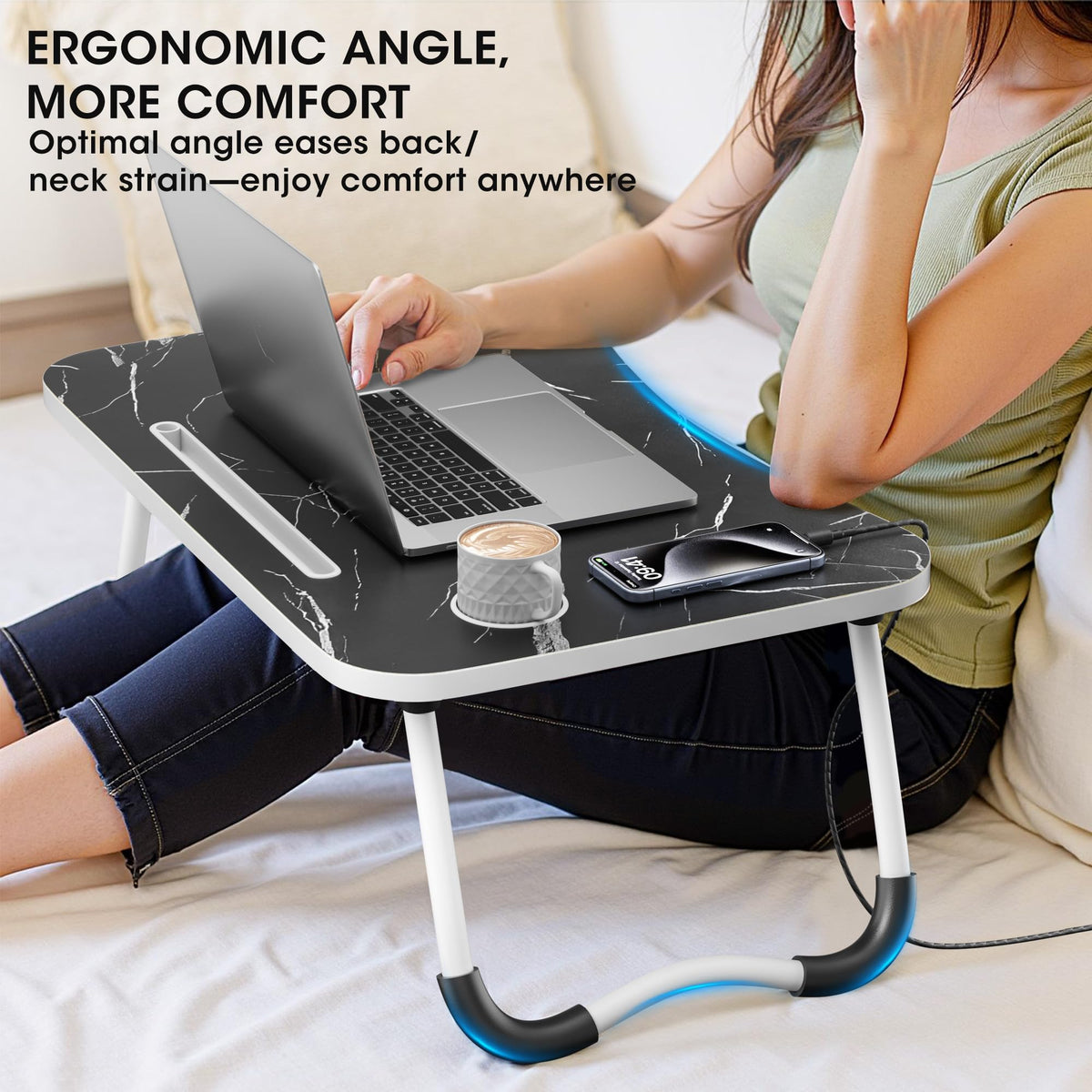 Folding Wood Lap Desk with Cup Holder U884210