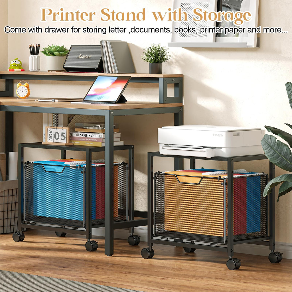 Black Rolling Printer Stand with Drawer W966