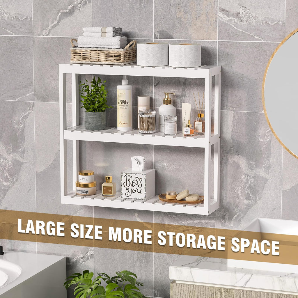 White 3 Tier Bamboo Bathroom Shelves H2843