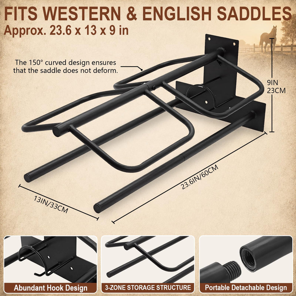 Wall Mounted Saddle Rack Set of 2, 120-lb Capacity Heavy Duty Iron Saddle Stand Z783