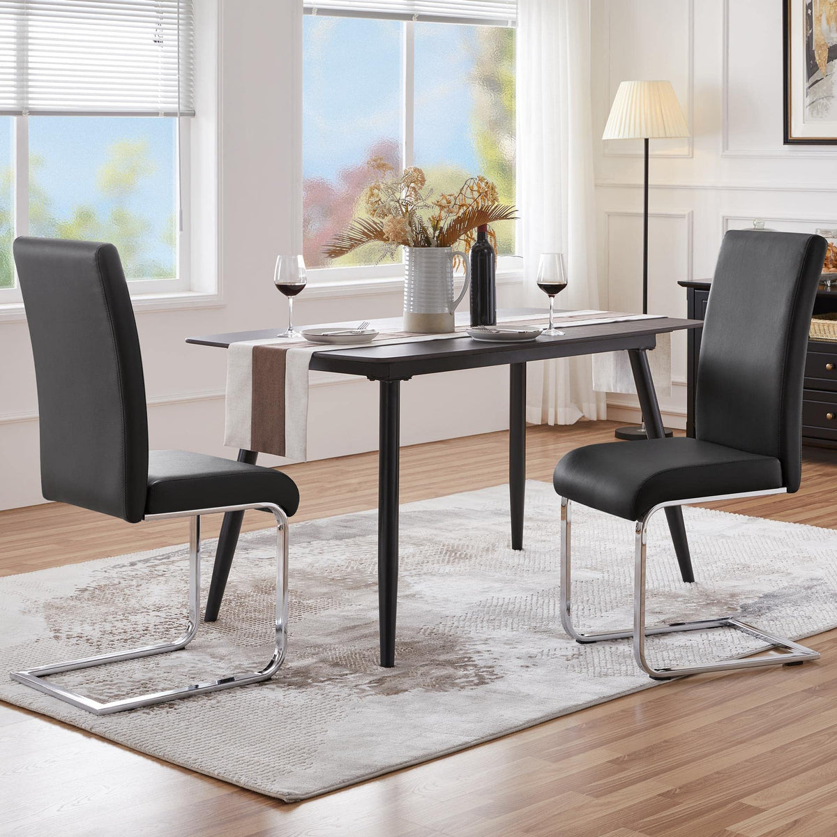 Dining Chairs Set of 2 High Back Black I7191