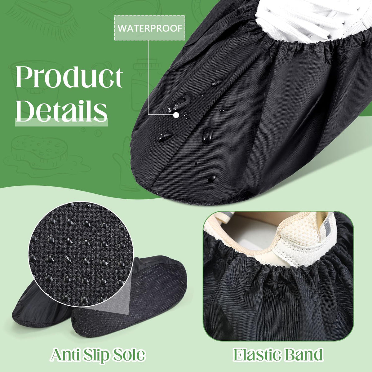 8 Pairs Reusable Waterproof Non Slip Shoe Covers X-Large T190