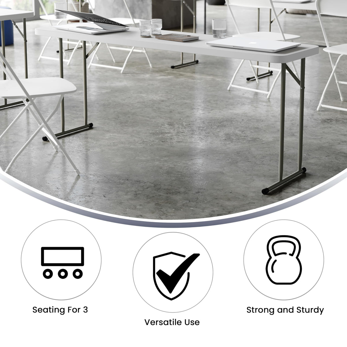 Plastic Folding Table, Granite White, 10-Pack Z61199