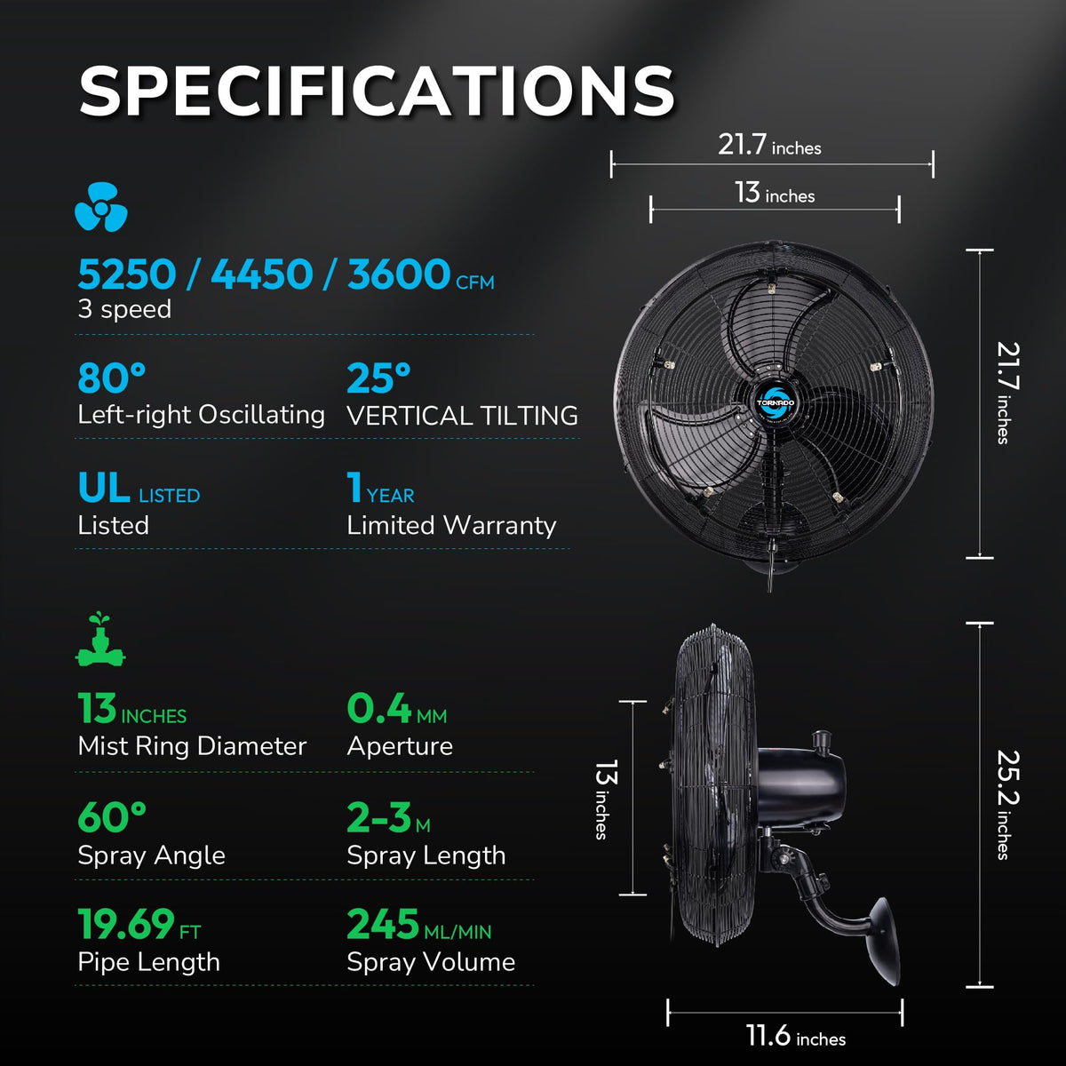 20 Inch Outdoor Wall Mount Fan with Misting Ring J54158