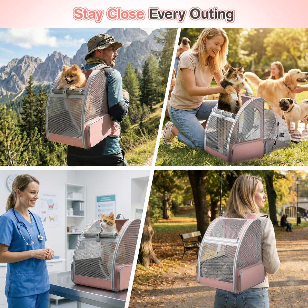 Pink Expandable Mesh Cat Backpack Carrier Q31886