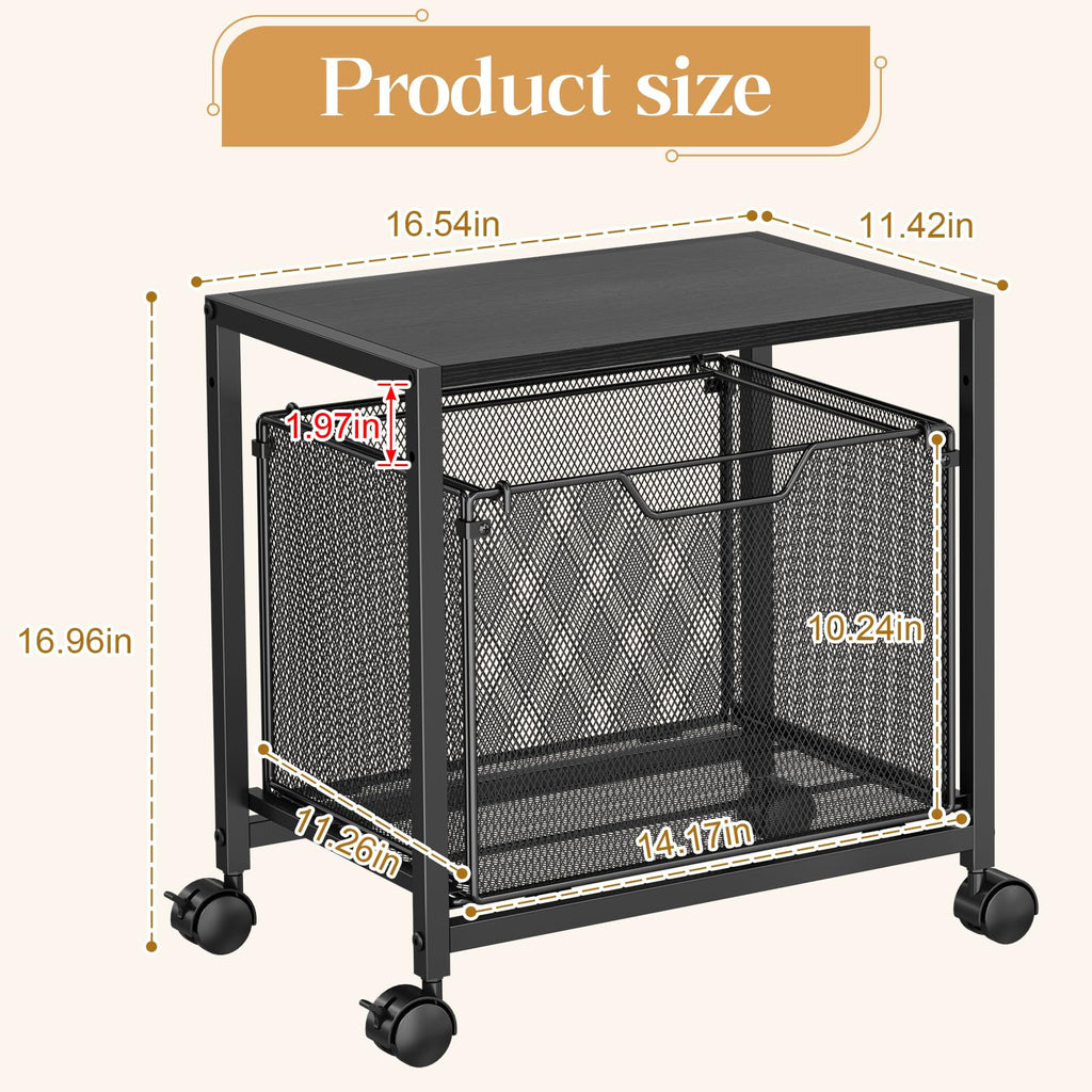 Black Rolling Printer Stand with Drawer W966