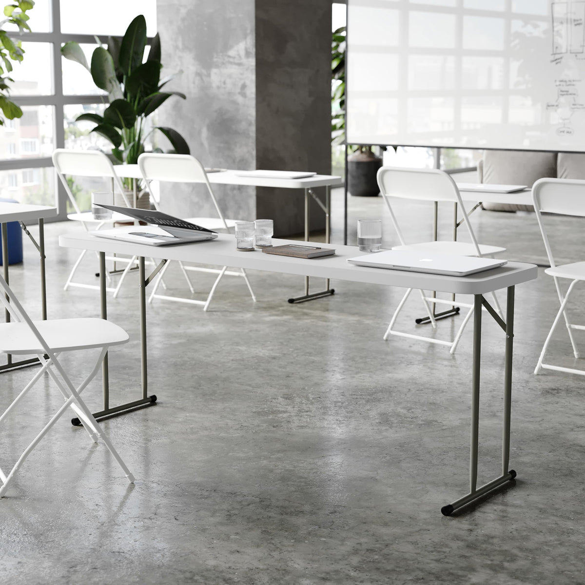 Plastic Folding Table, Granite White, 10-Pack Z61199