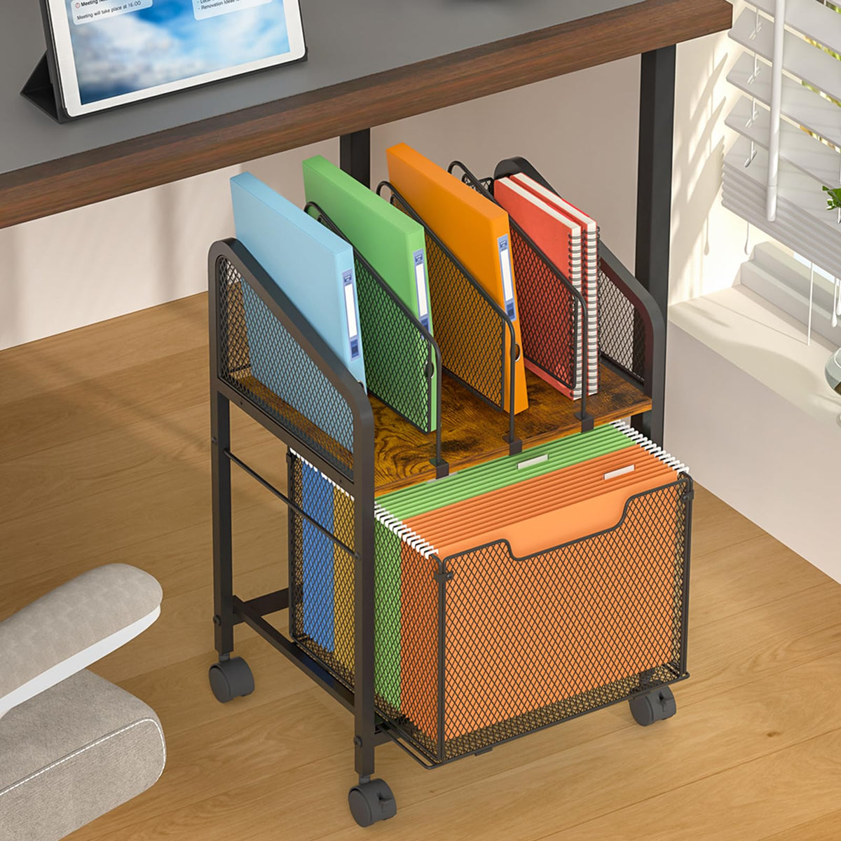 Rolling File Cabinet with Adjustable Dividers and Storage Drawer X574