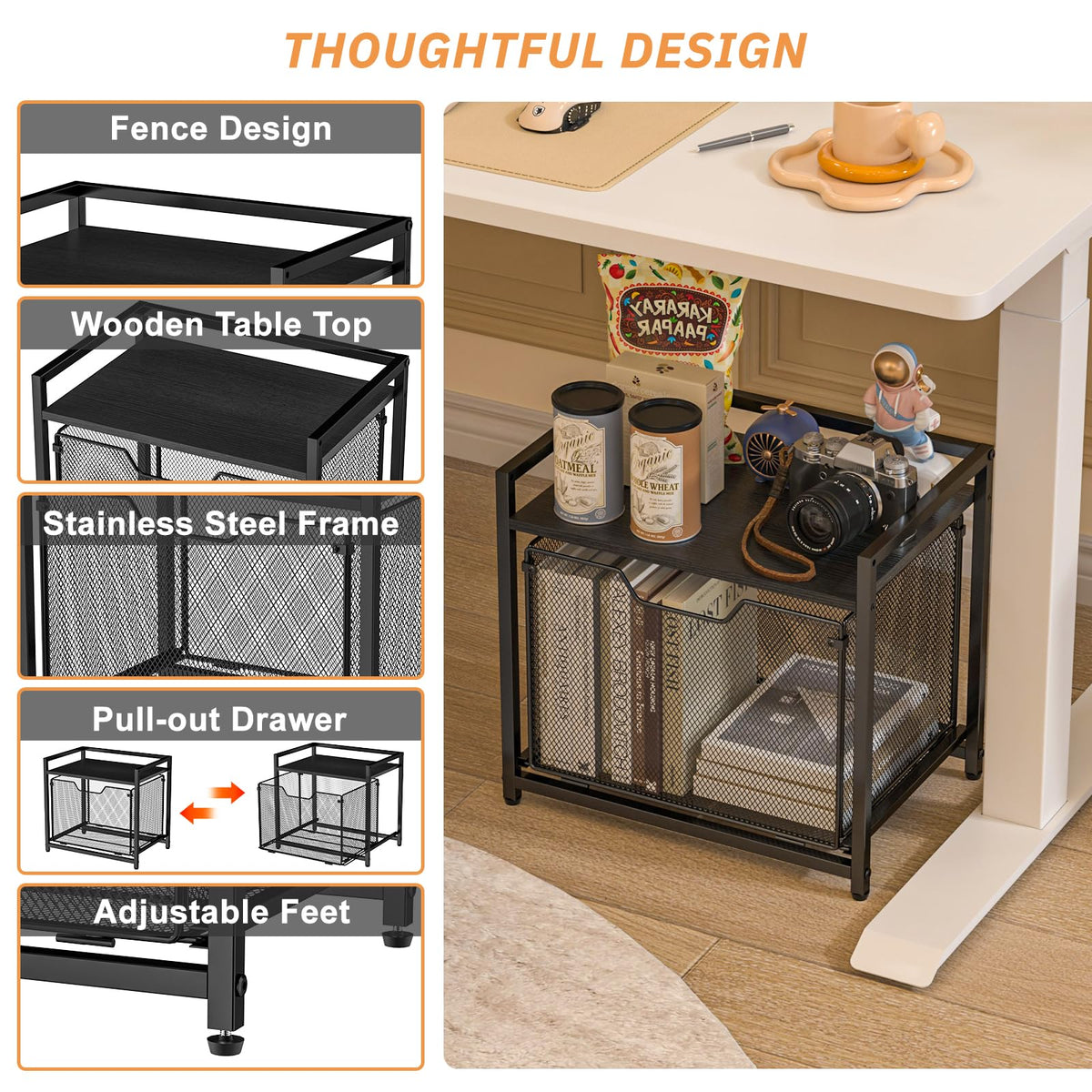 Black Rolling Printer Stand with Drawer W966