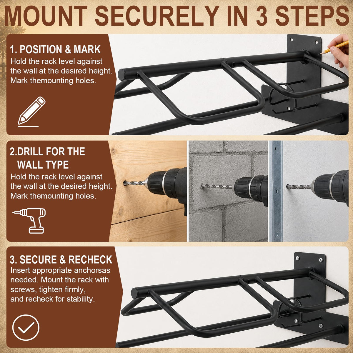 Wall Mounted Saddle Rack Set of 2, 120-lb Capacity Heavy Duty Iron Saddle Stand Z783