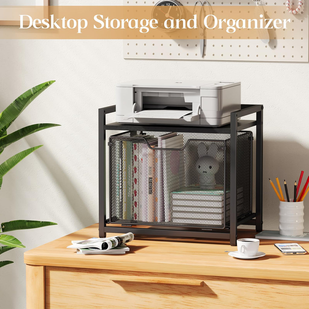 Black Rolling Printer Stand with Drawer W966