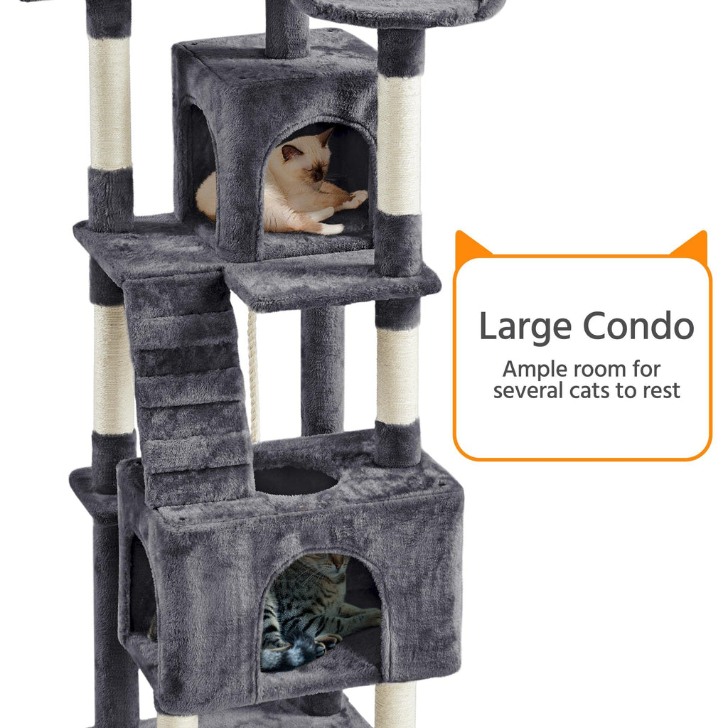 72in Dark Gray Cat Tree Tower with 2 Condos & 3 Perches C25510