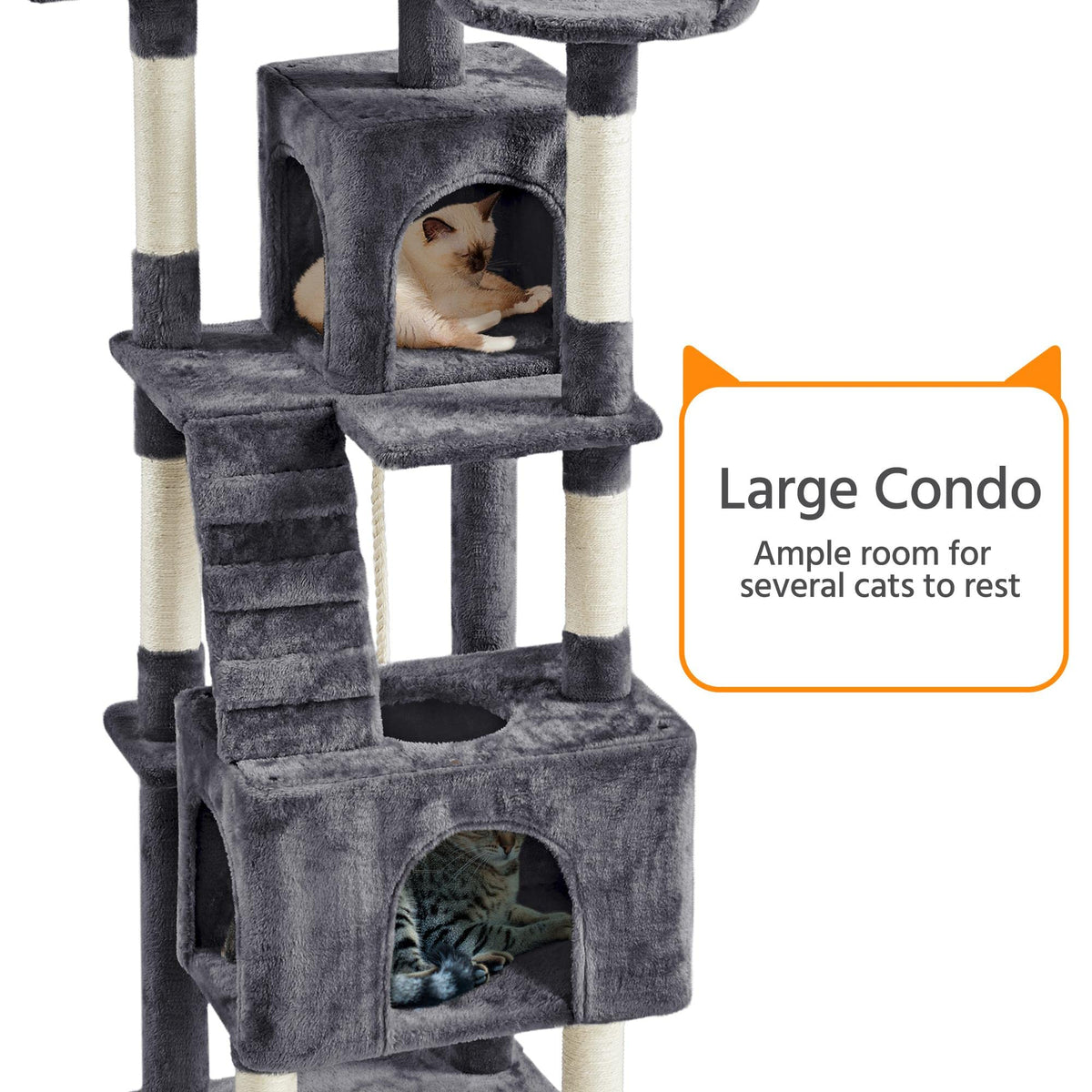 72in Dark Gray Cat Tree Tower with 2 Condos & 3 Perches C25510