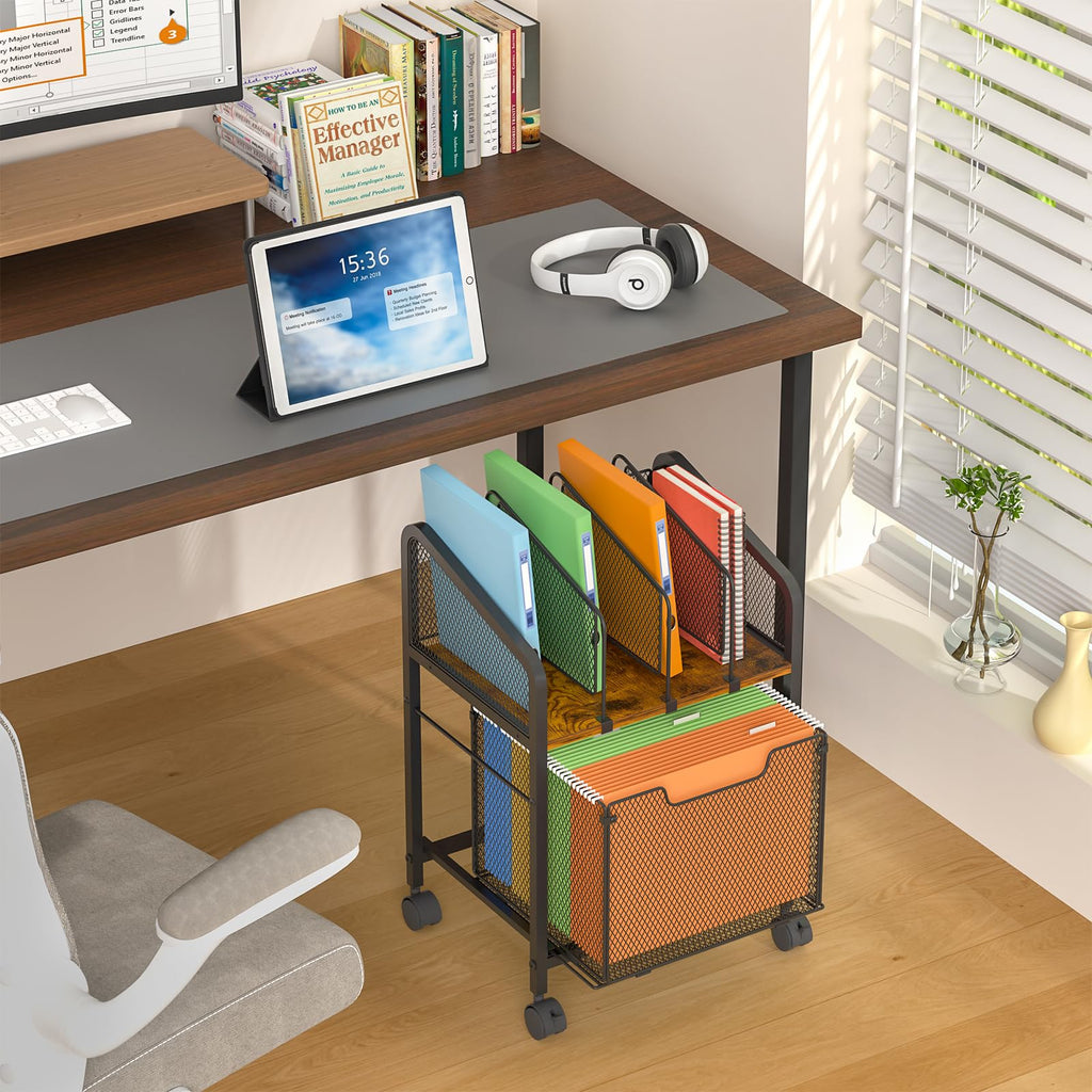 Rolling File Cabinet with Adjustable Dividers and Storage Drawer X574