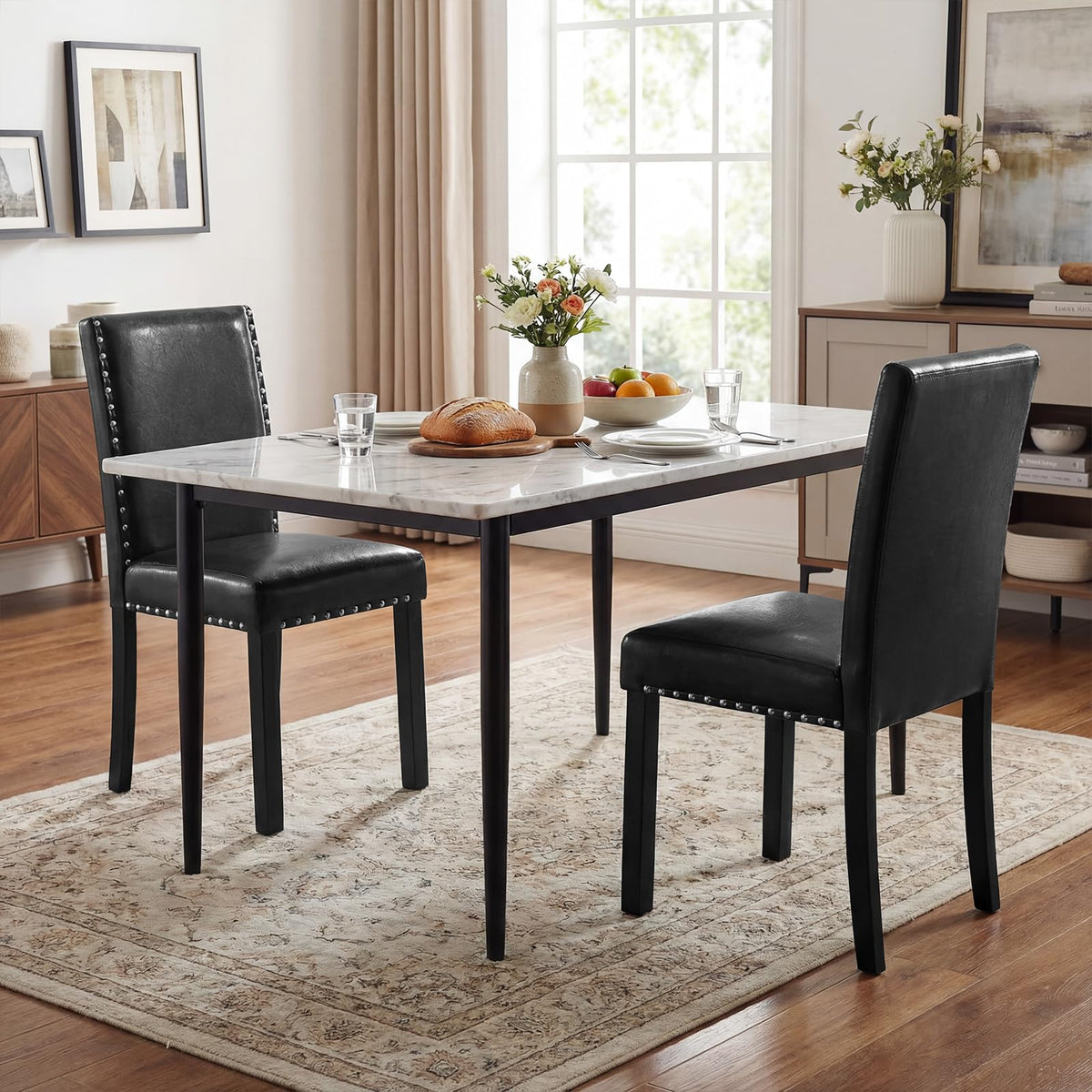 Black Faux Leather Upholstered Dining Chairs Set of 4 C612