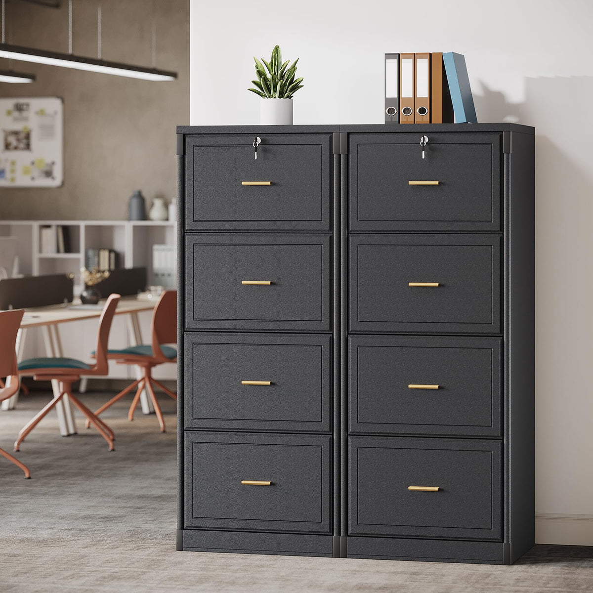 4 Drawer Black MDF File Cabinet with Lock E555226