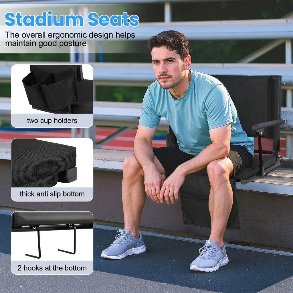 2 Pcs Folding Stadium Seats with Back Support & Cushion S6926