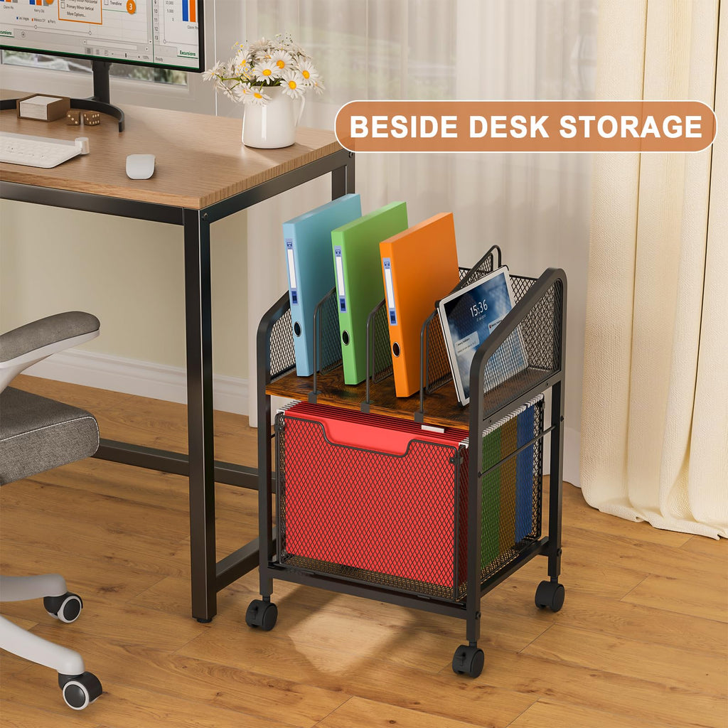 Rolling File Cabinet with Adjustable Dividers and Storage Drawer X574