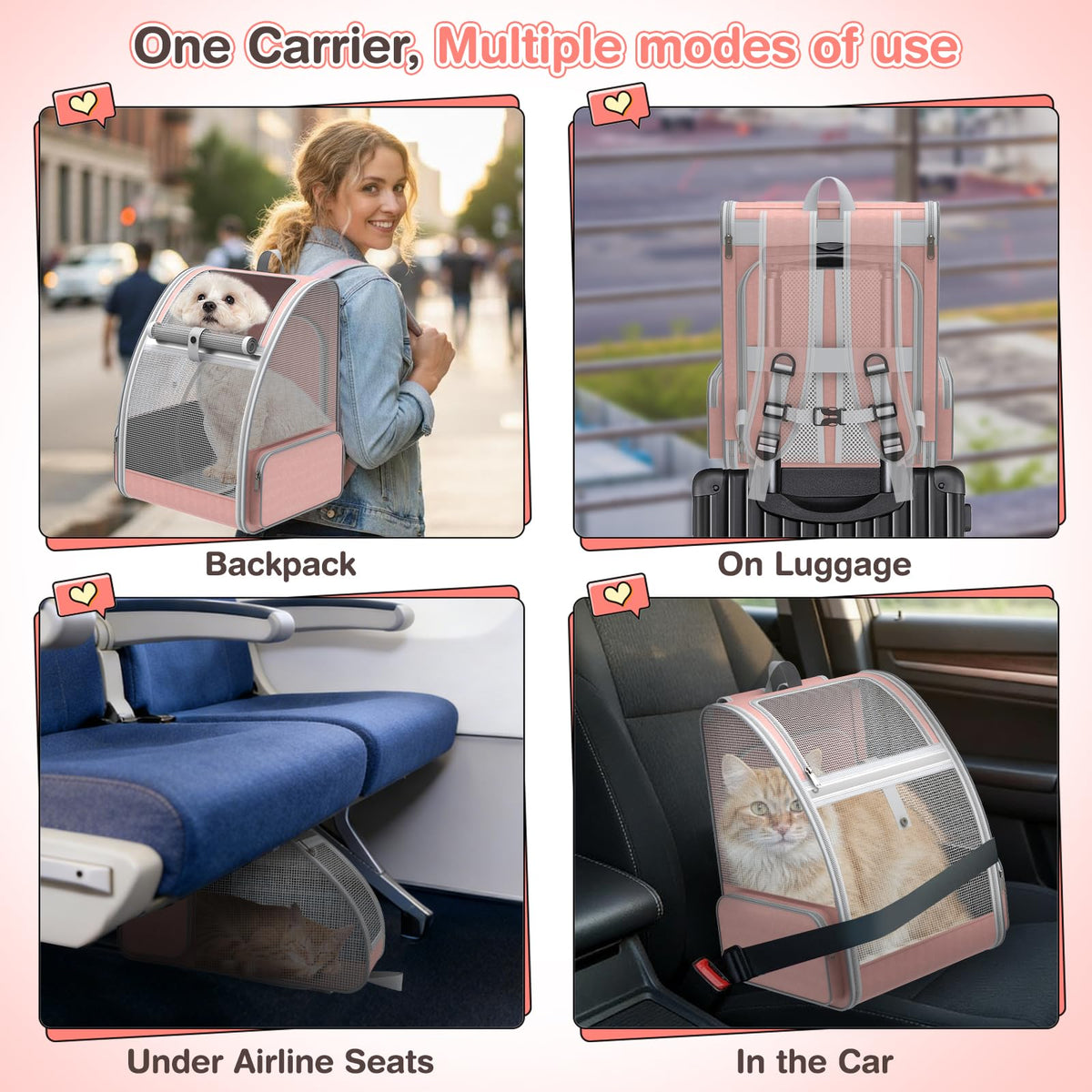 Pink Expandable Mesh Cat Backpack Carrier Q31886